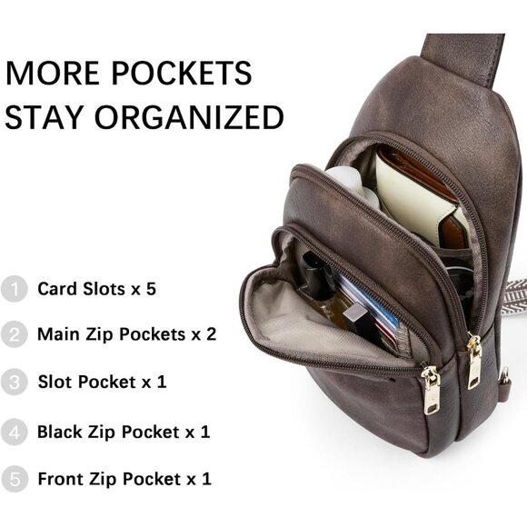 Leather Sling 1-coffee Bag Women Small Crossbody Fanny Pack Shoulder Chest Bag - Picture 3 of 7